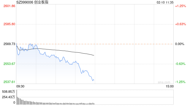 快讯：创指震荡走低跌0.6% 权重板块持续低迷